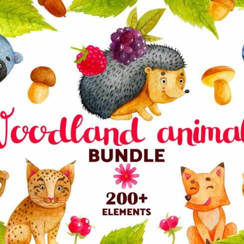 Woodland Animals. Watercolor Bundle cover image.
