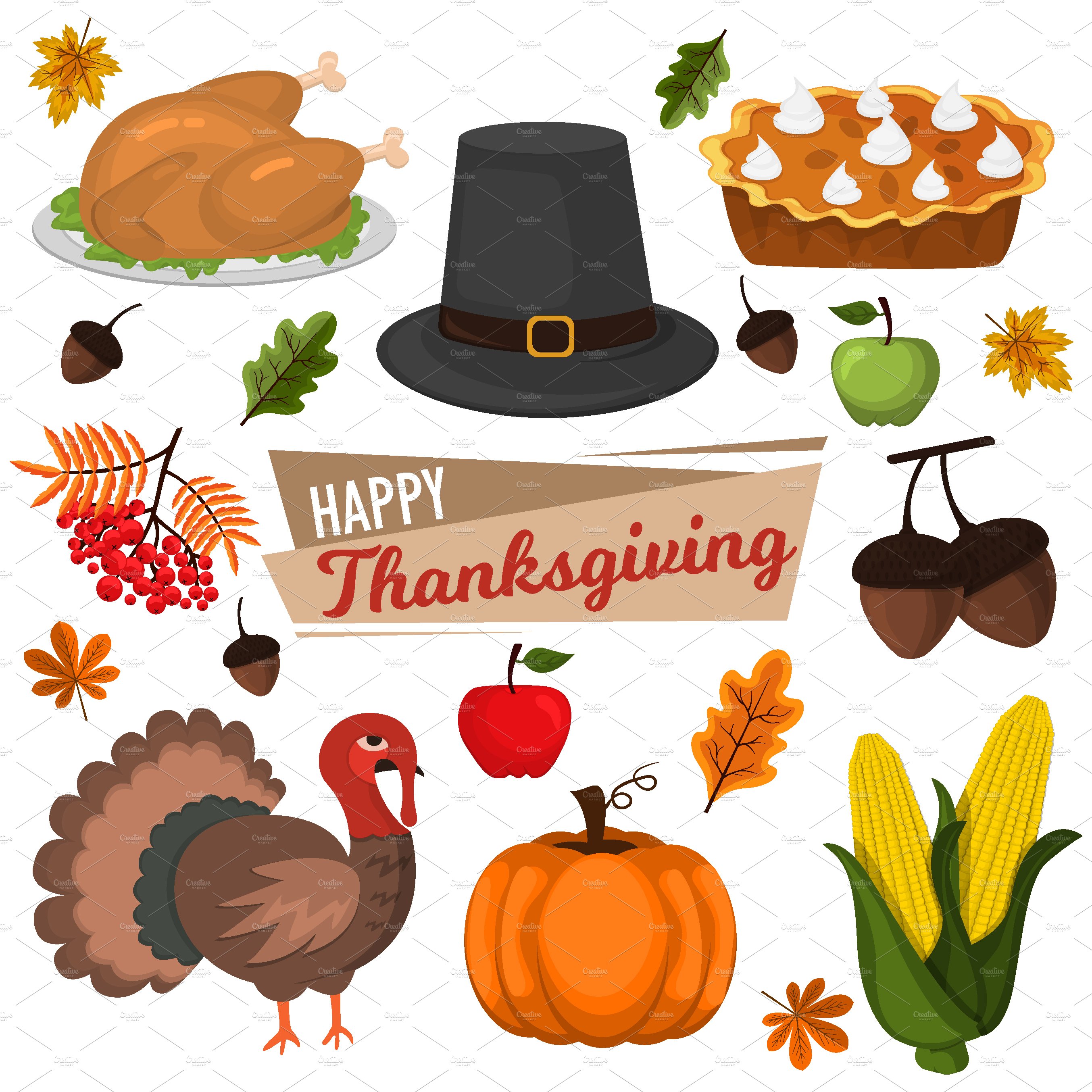Thanksgiving Day party vector set cover image.