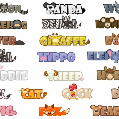 Text name animals, funny font cover image.