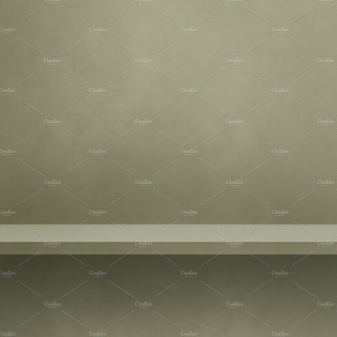 Empty shelf on a tinted grey wall. Background template. Horizont cover image.