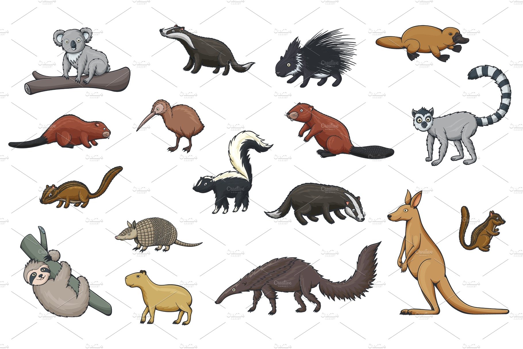 Wild animal cartoon icons cover image.