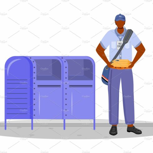 Post office male worker flat color cover image.