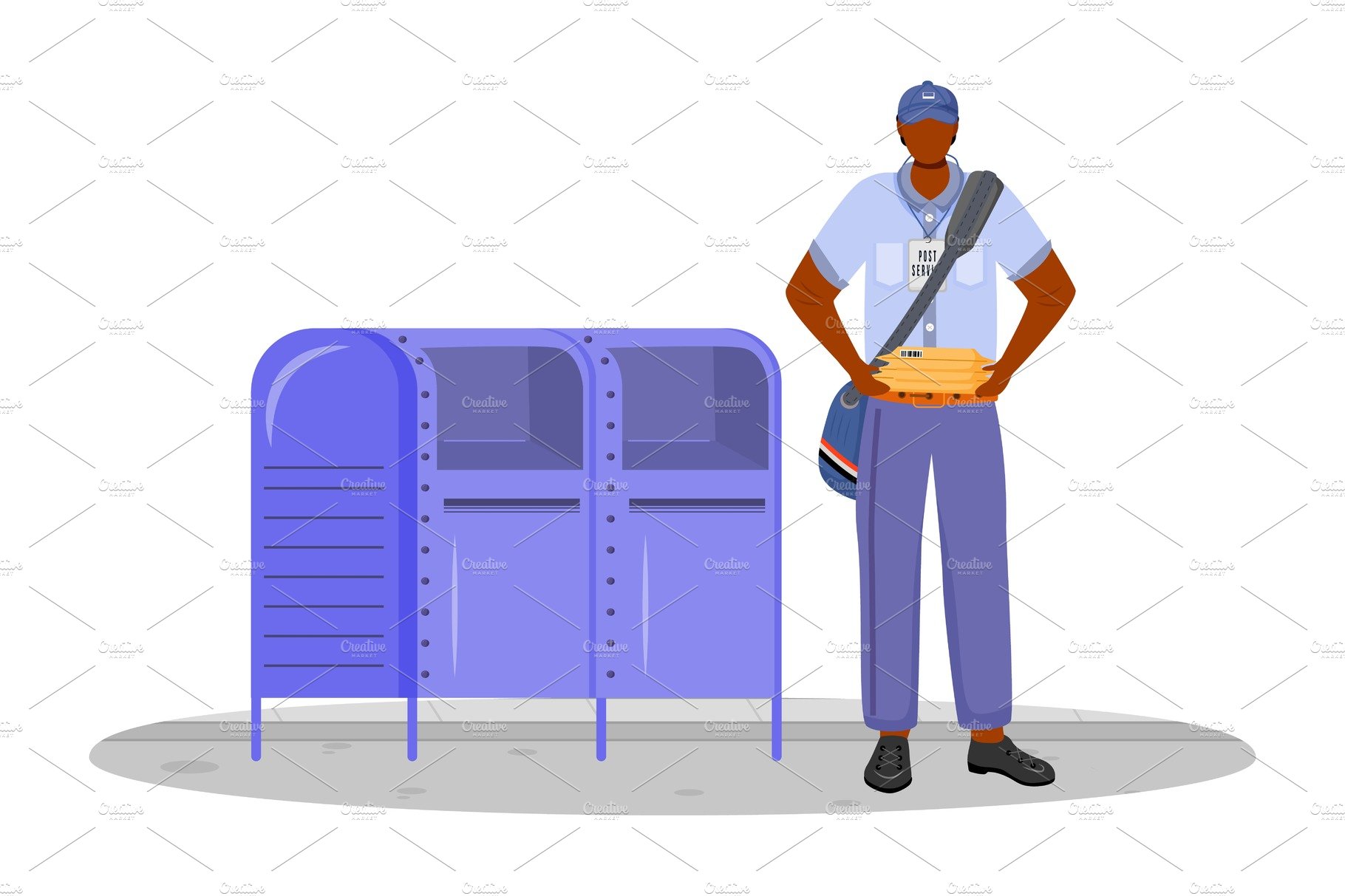 Post office male worker flat color cover image.