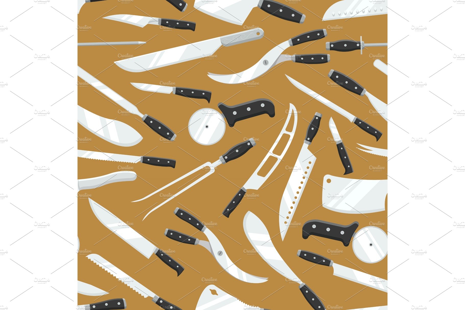 Kitchen knives vector butcher meat cover image.