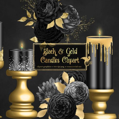 Black and Gold Candle Clipart cover image.