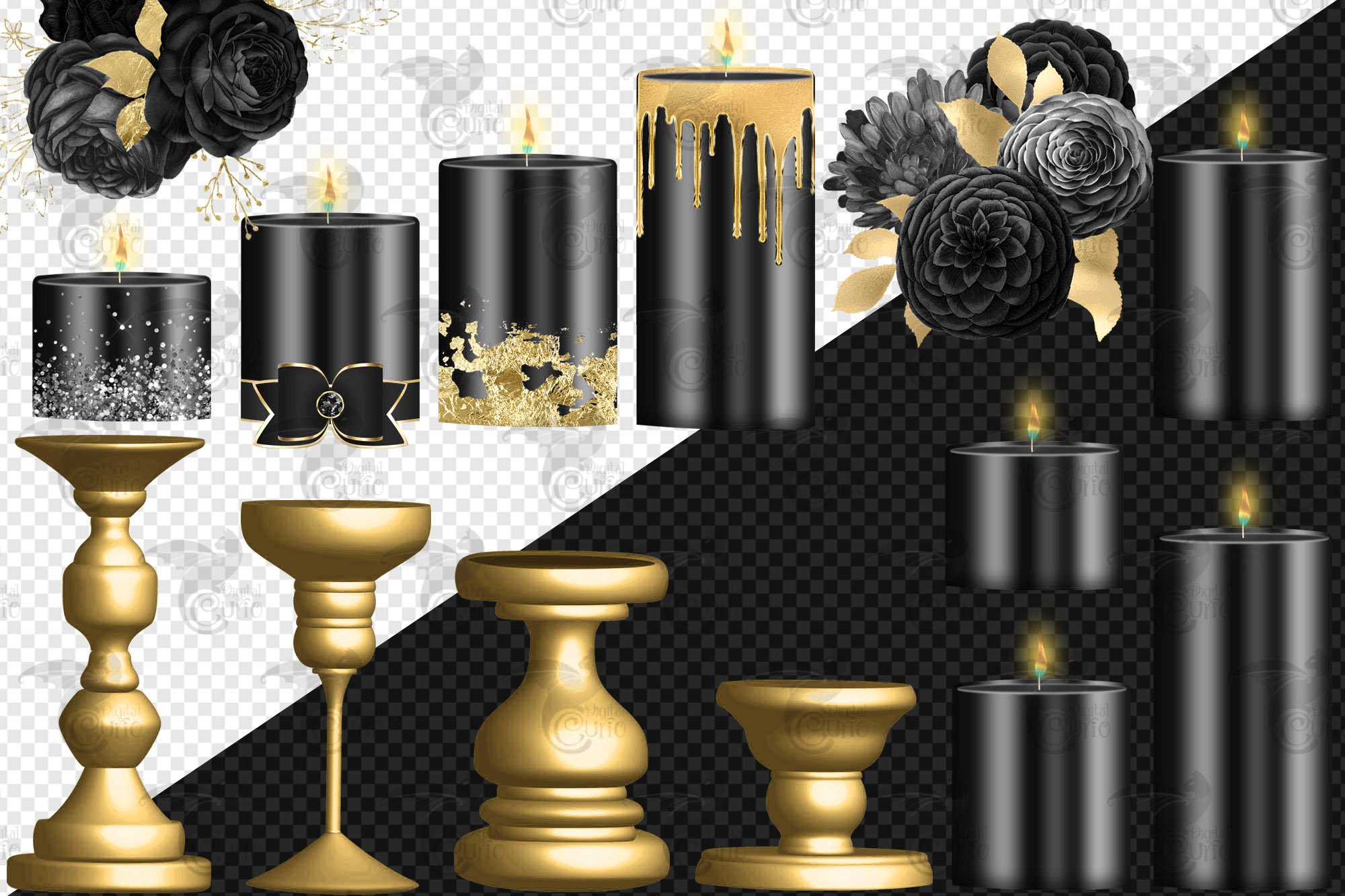 black and gold candles clipart preview 3 469
