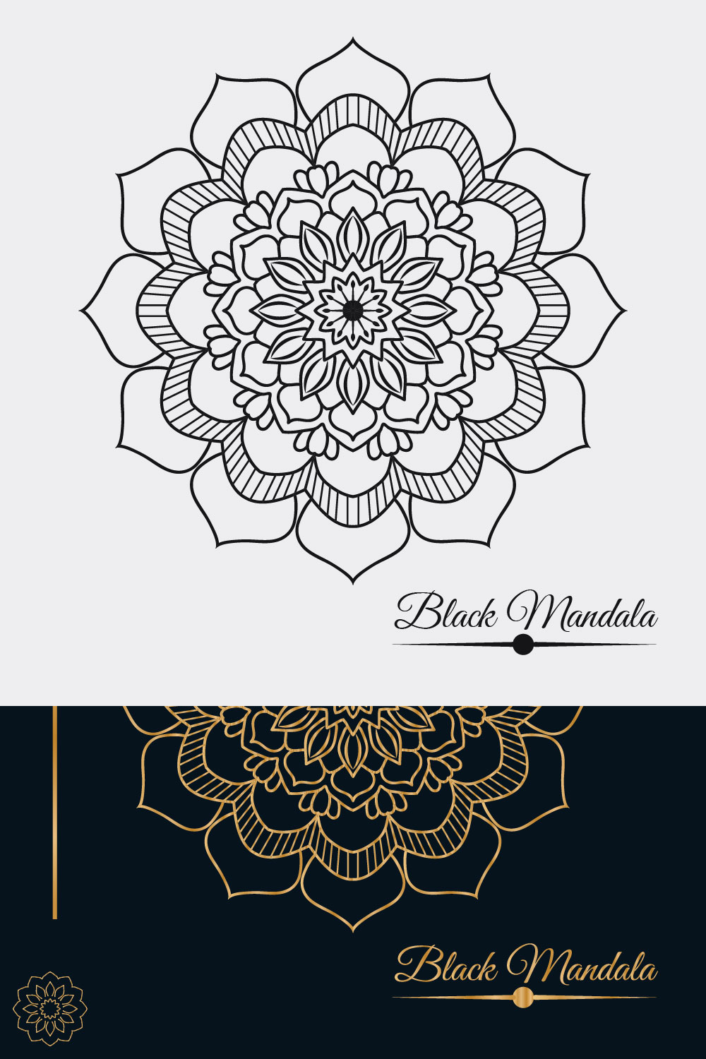 Black Mandala Design Template SVG, Ai, EPS, PDF, JPG, PNG File pinterest preview image.