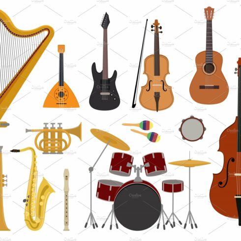 Musical instruments vector music cover image.
