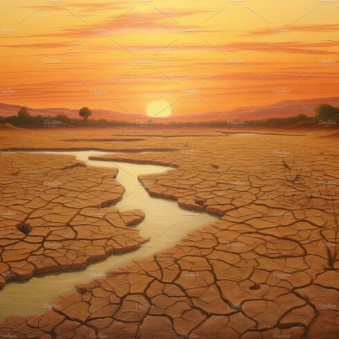 Dry land at sunset, representing drought and lack of water, climate change ... cover image.