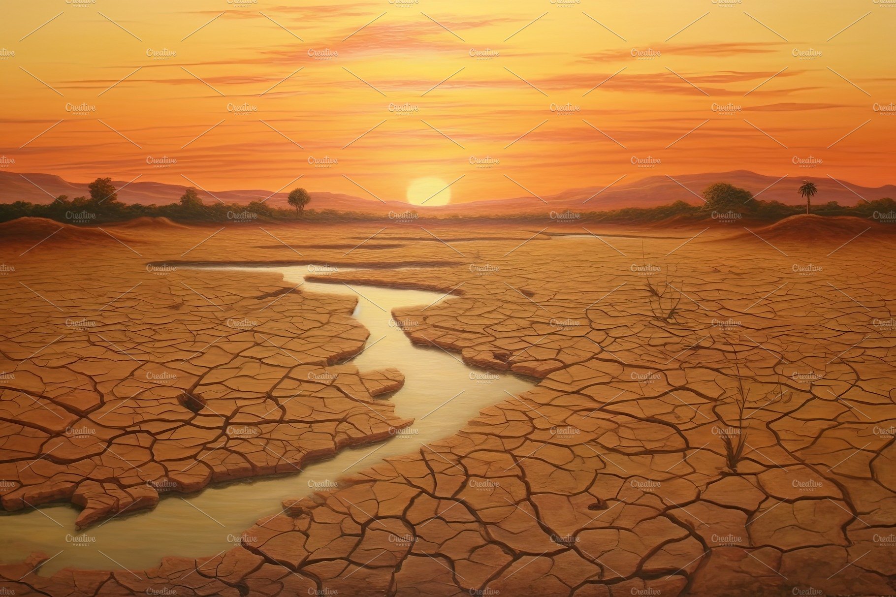 Dry land at sunset, representing drought and lack of water, climate change ... cover image.