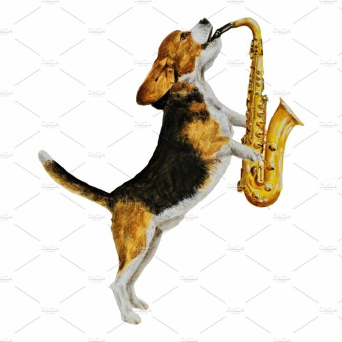 Beagle Dog Sax oil painting Clip Art cover image.
