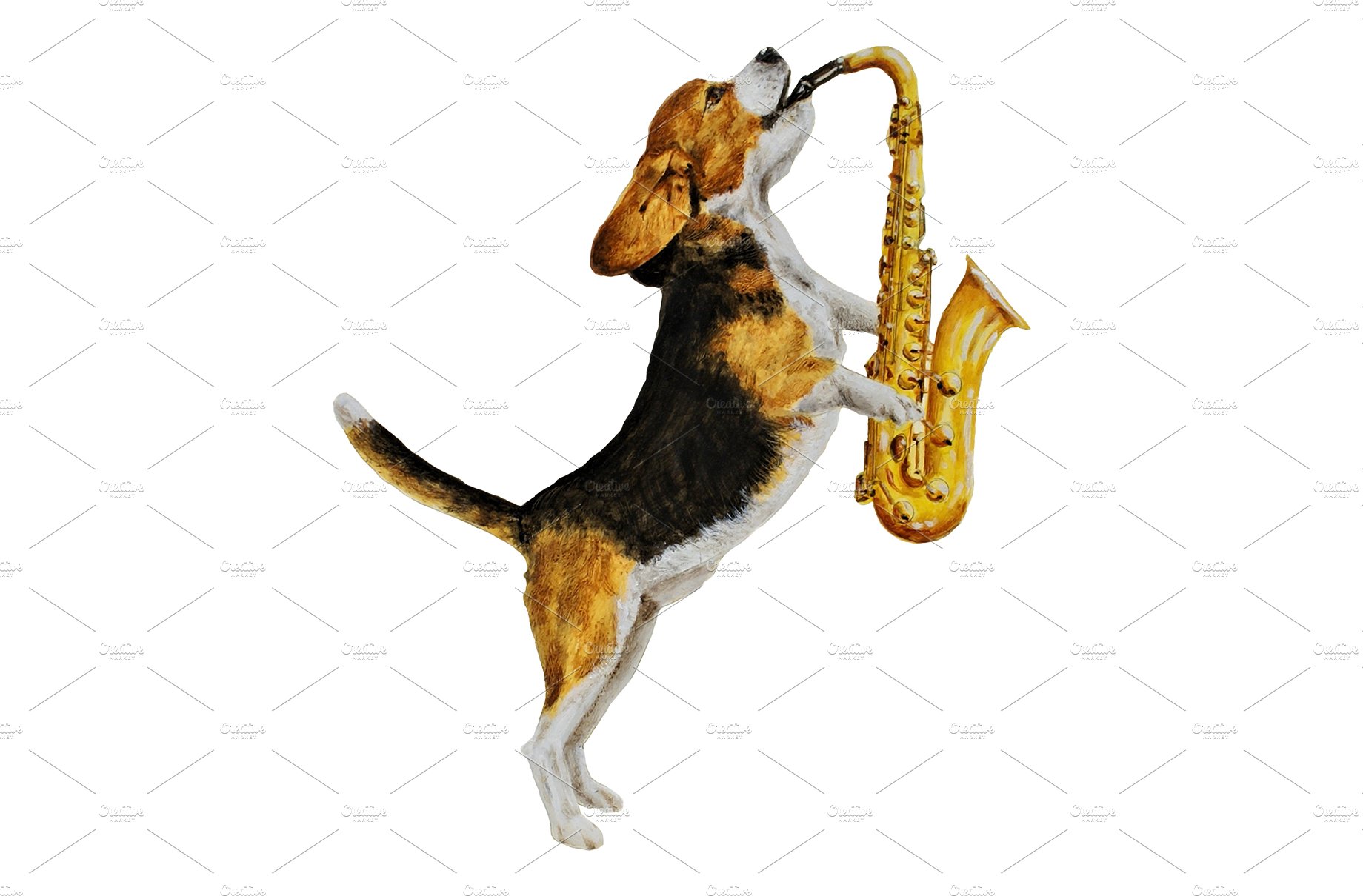 Beagle Dog Sax oil painting Clip Art cover image.
