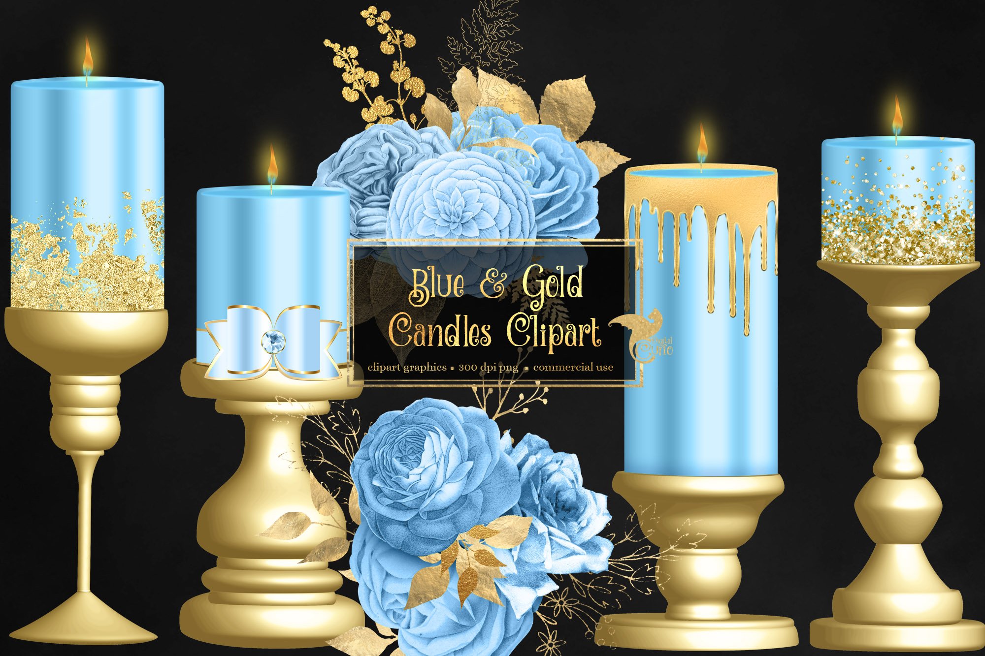 Blue and Gold Candles Clipart cover image.