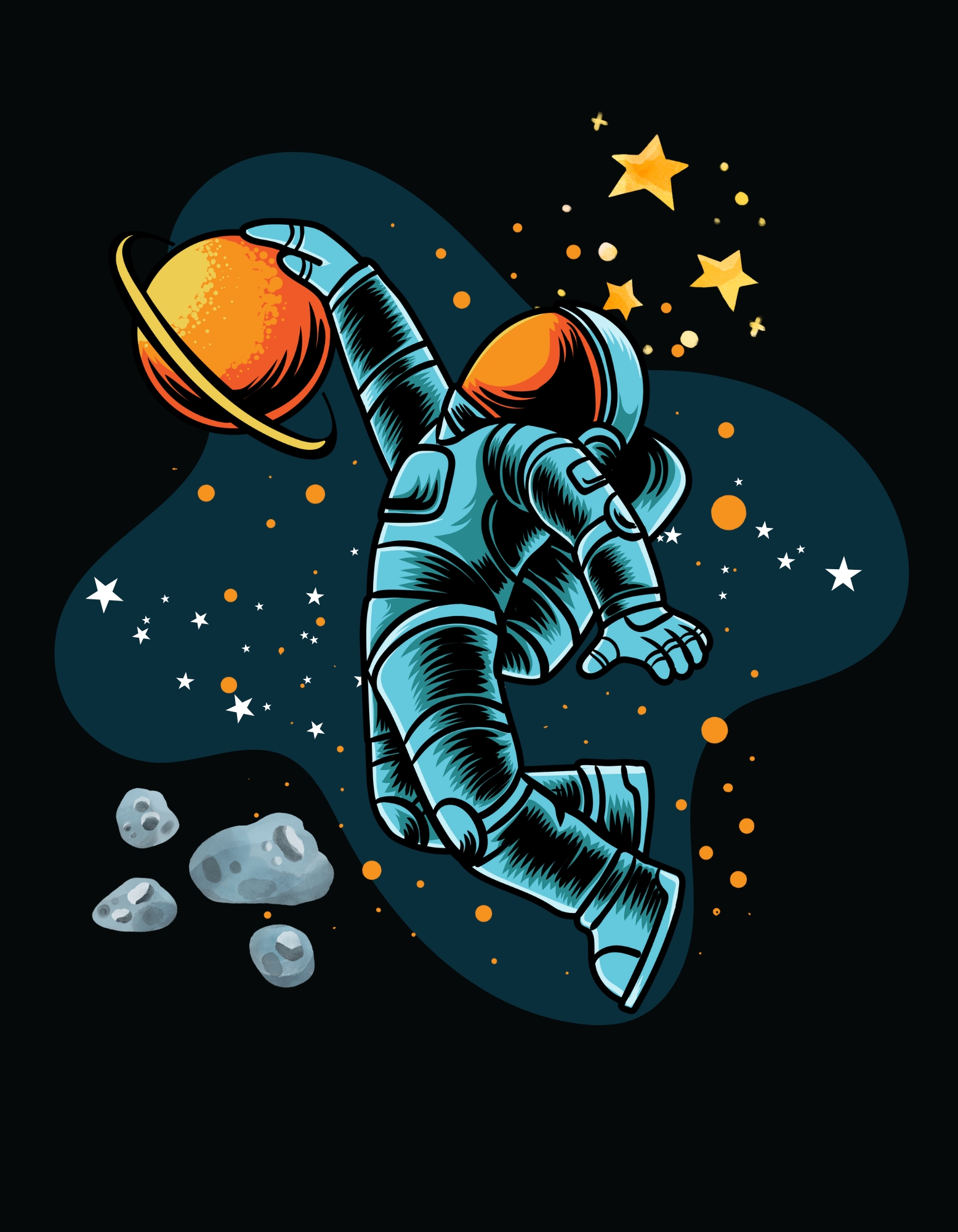 blue and orange illustrated astronaut galaxy t shirt 49
