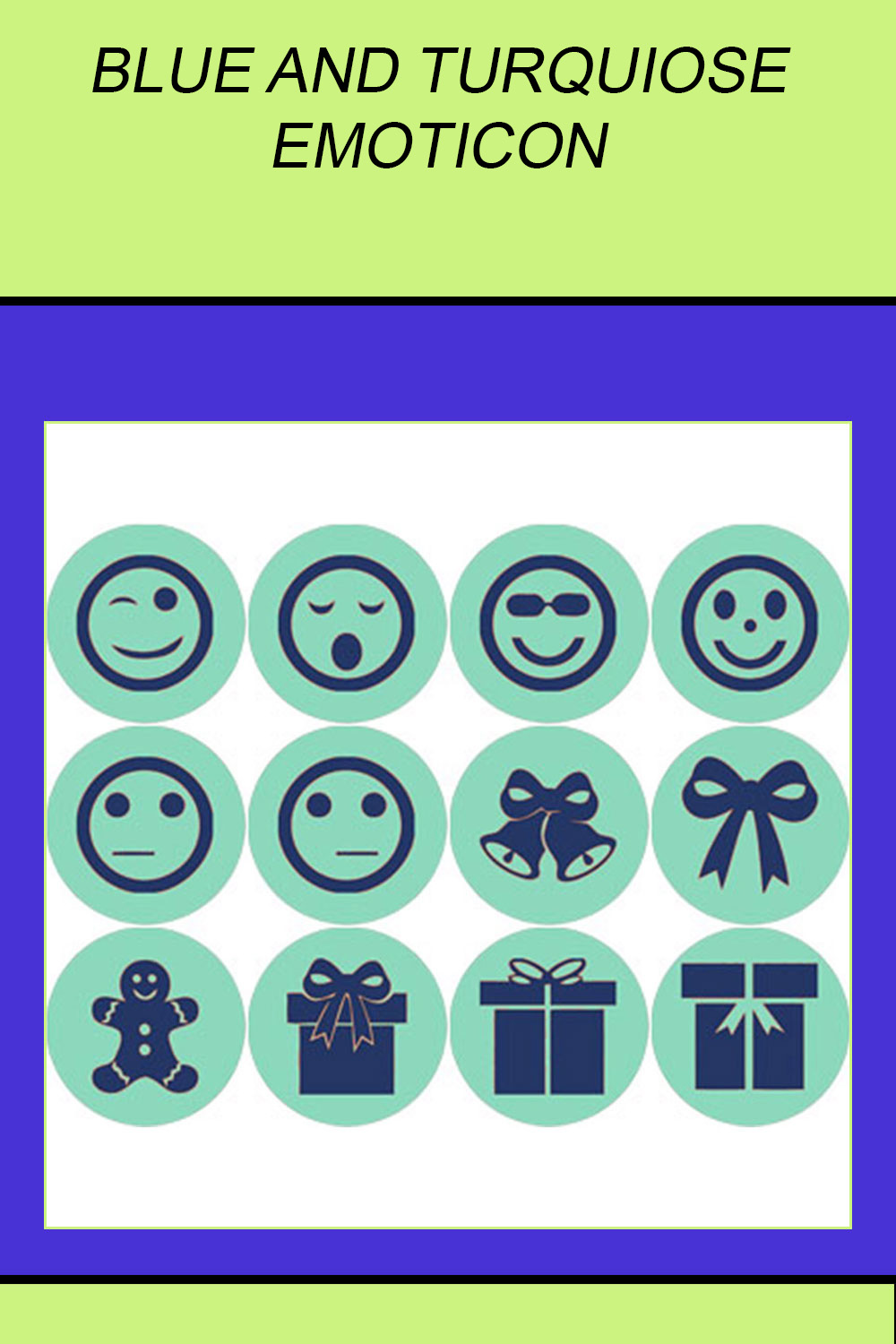 BLUE AND TURQUIOSE EMOTICON ICONS pinterest preview image.