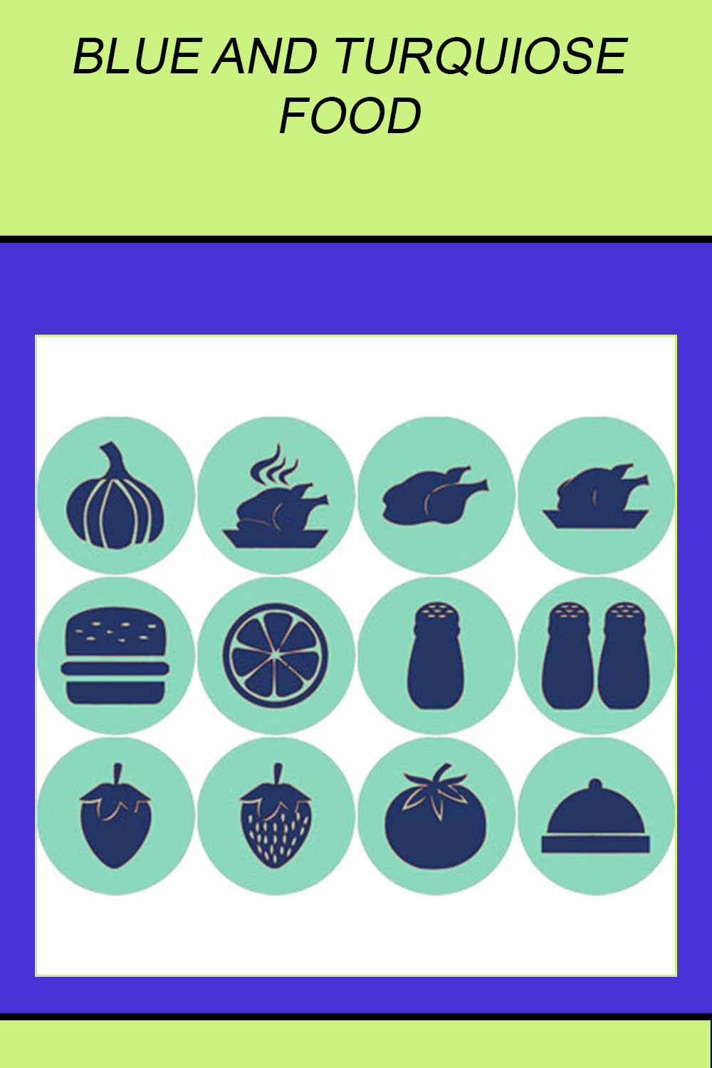 BLUE AND TURQUIOSE FOOD ICONS pinterest preview image.