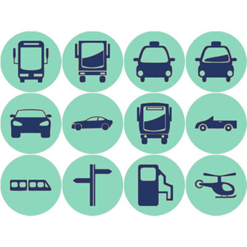 BROWN AND MUSTARD YELLOW TRANSPORTATION ICONS cover image.