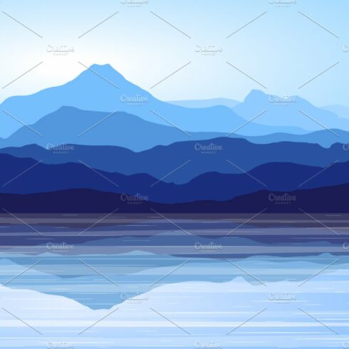 Blue Mountains and Sea. Vector. cover image.