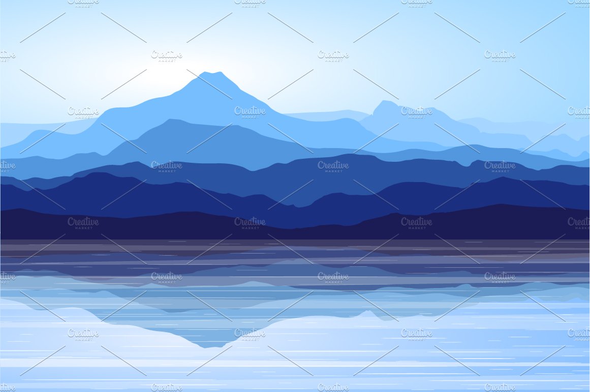 Blue Mountains and Sea. Vector. cover image.