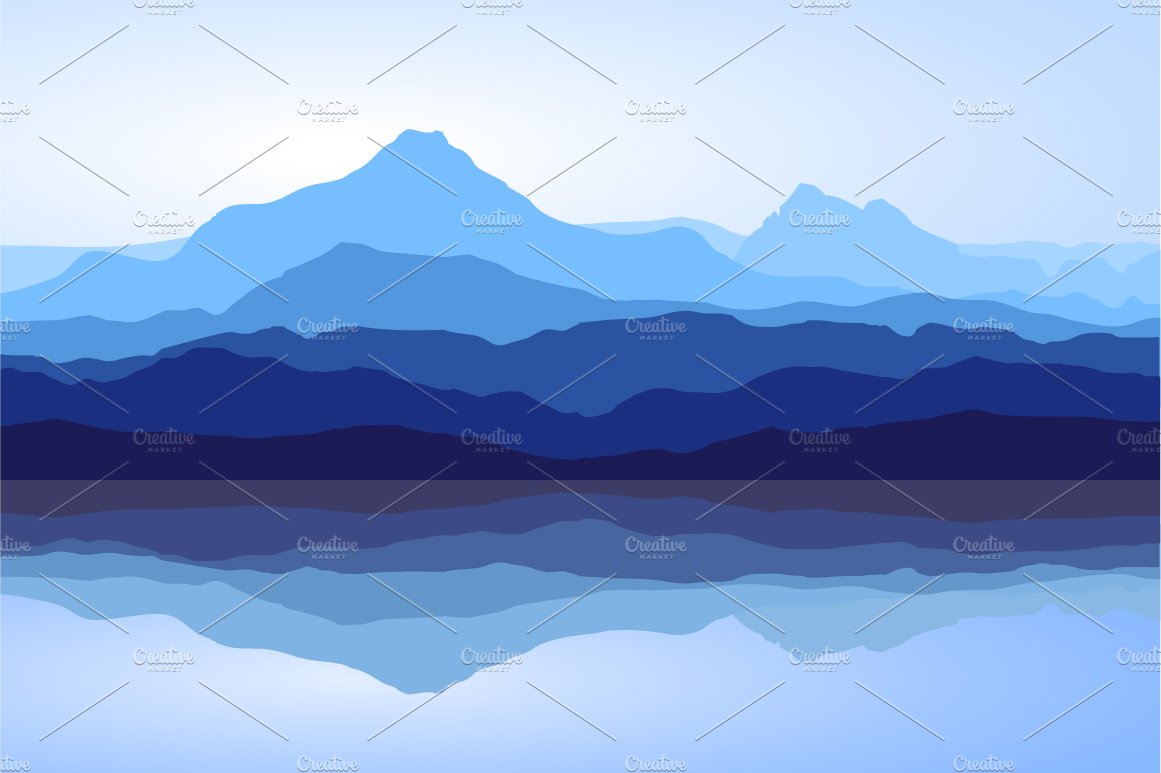 Blue Mountains and Sea. Vector. preview image.