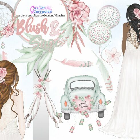 Blush & Sage wedding clipart cover image.