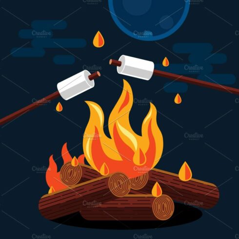 Bonfire with marshmallow cover image.