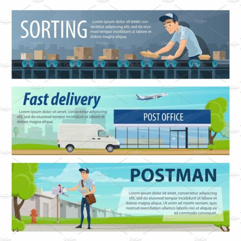 Post mail delivery vector banners cover image.