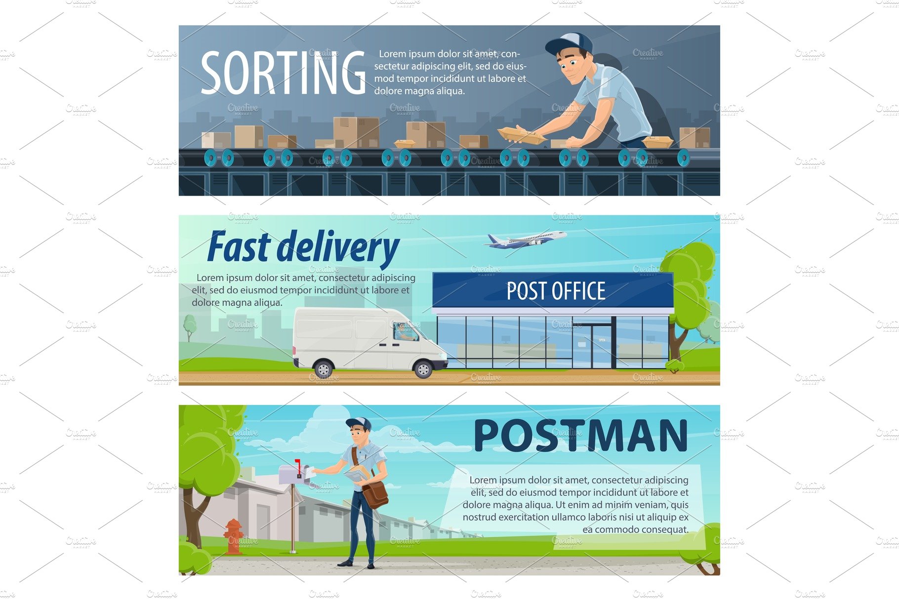 Post mail delivery vector banners cover image.