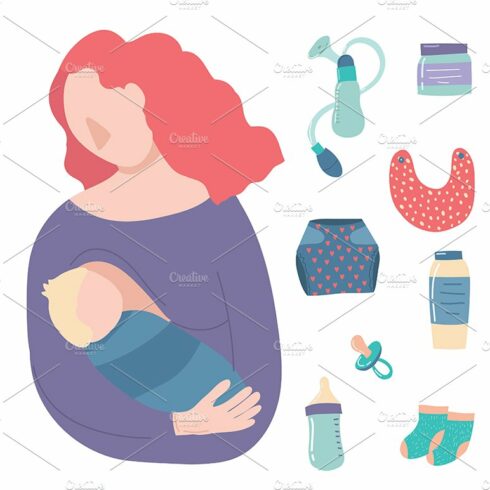 Cartoon Breastfeeding Baby . Vector cover image.