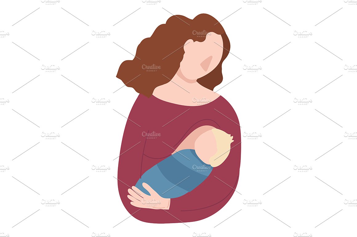 Cartoon Breastfeeding Baby . Vector preview image.