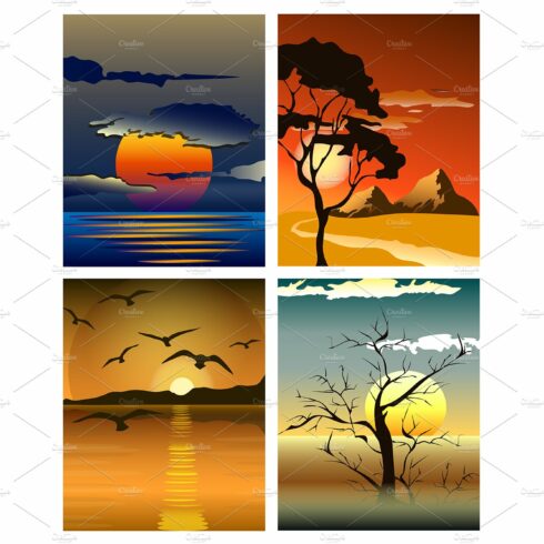 Bright yellow sunrise and sunset set cover image.