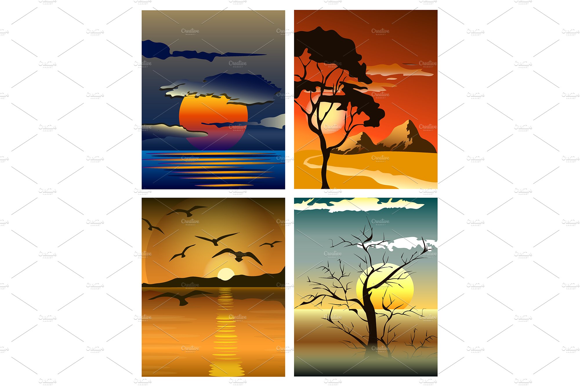 Bright yellow sunrise and sunset set cover image.