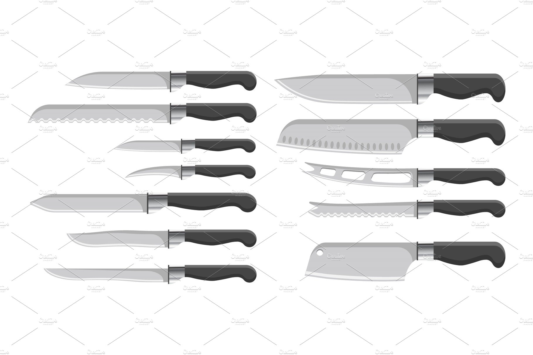 Knives Collection Kitchenware Vector Illustration cover image.