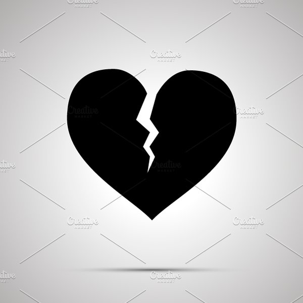 Broken heart simple black icon cover image.