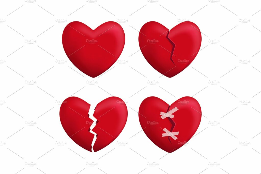 3d Red Broken Hearts Set – MasterBundles