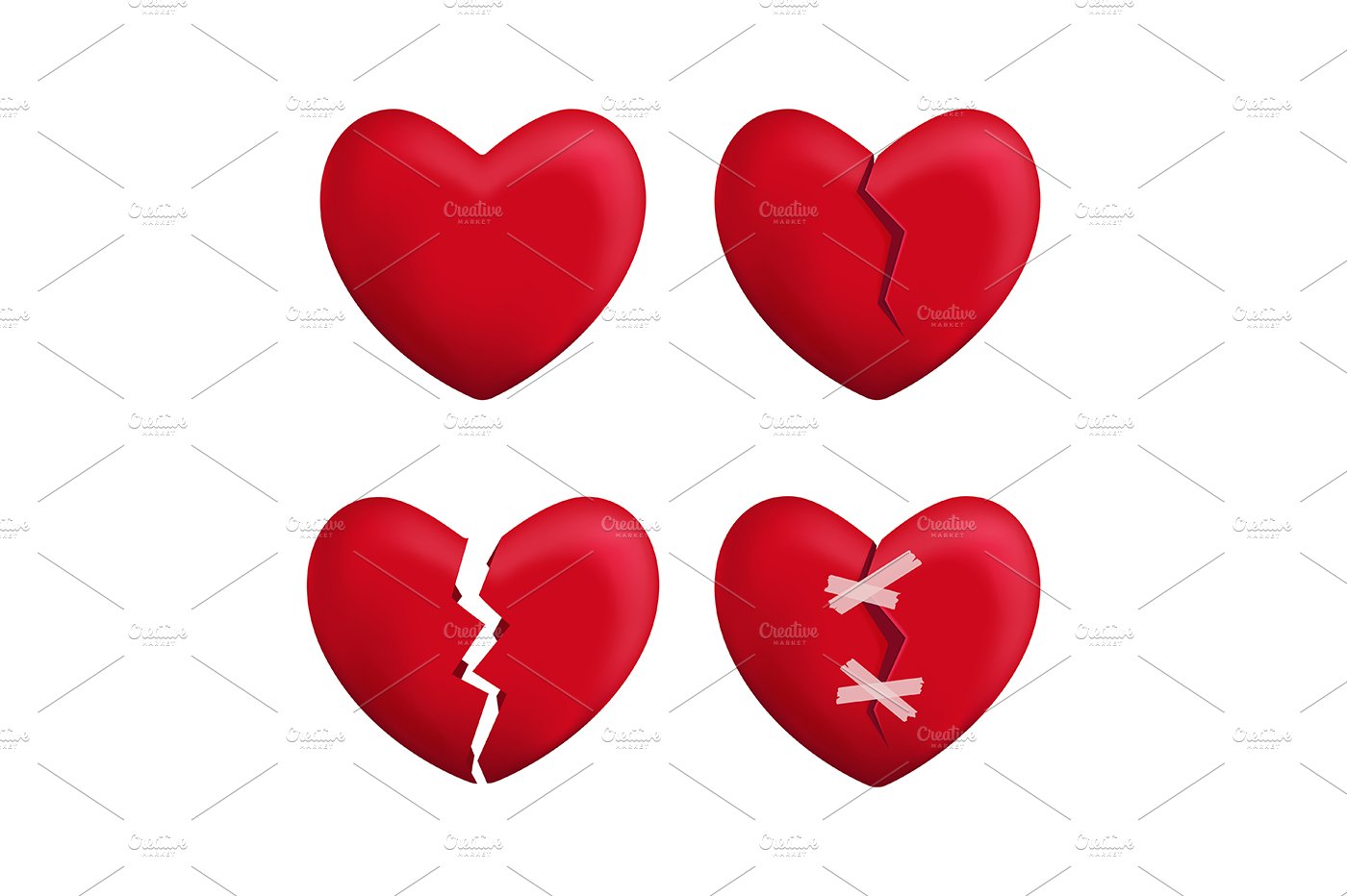 3d Red Broken Hearts Set cover image.