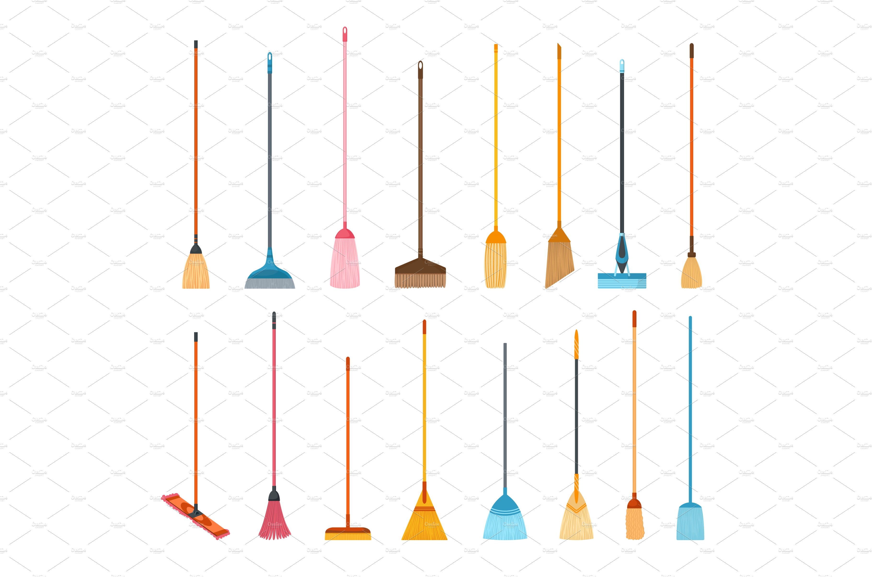Broom mop icons. Hygiene handling cover image.