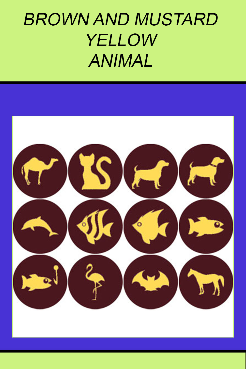 ELECTRIC PURPLE AND YELLOW ANIMAL ICONS pinterest preview image.