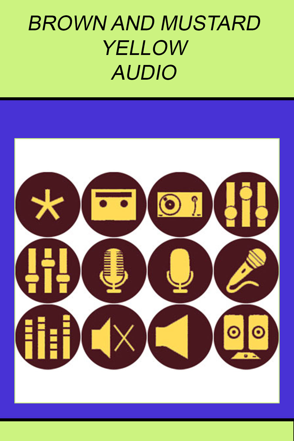 ELECTRIC PURPLE AND YELLOW AUDIO ICONS pinterest preview image.