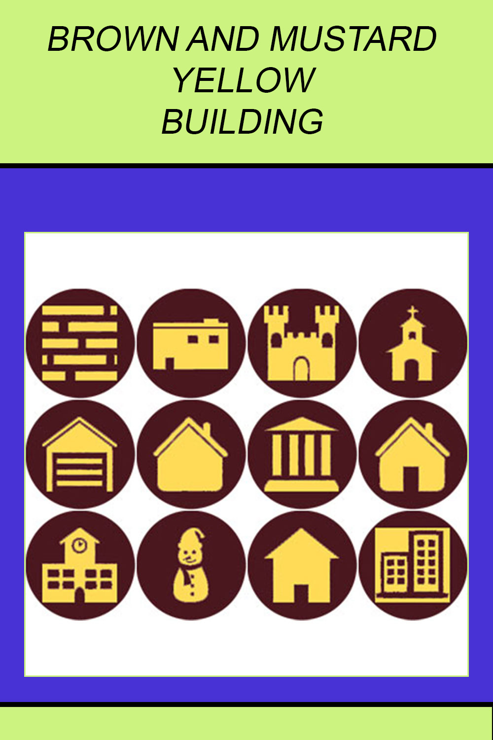 ELECTRIC PURPLE AND YELLOW BUILDING ICONS pinterest preview image.