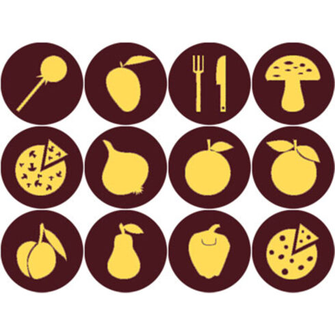 BROWN AND MUSTARD YELLOW FOOD ROUND ICONS cover image.