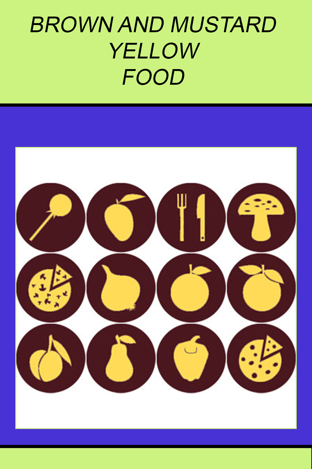 BROWN AND MUSTARD YELLOW FOOD ROUND ICONS pinterest preview image.