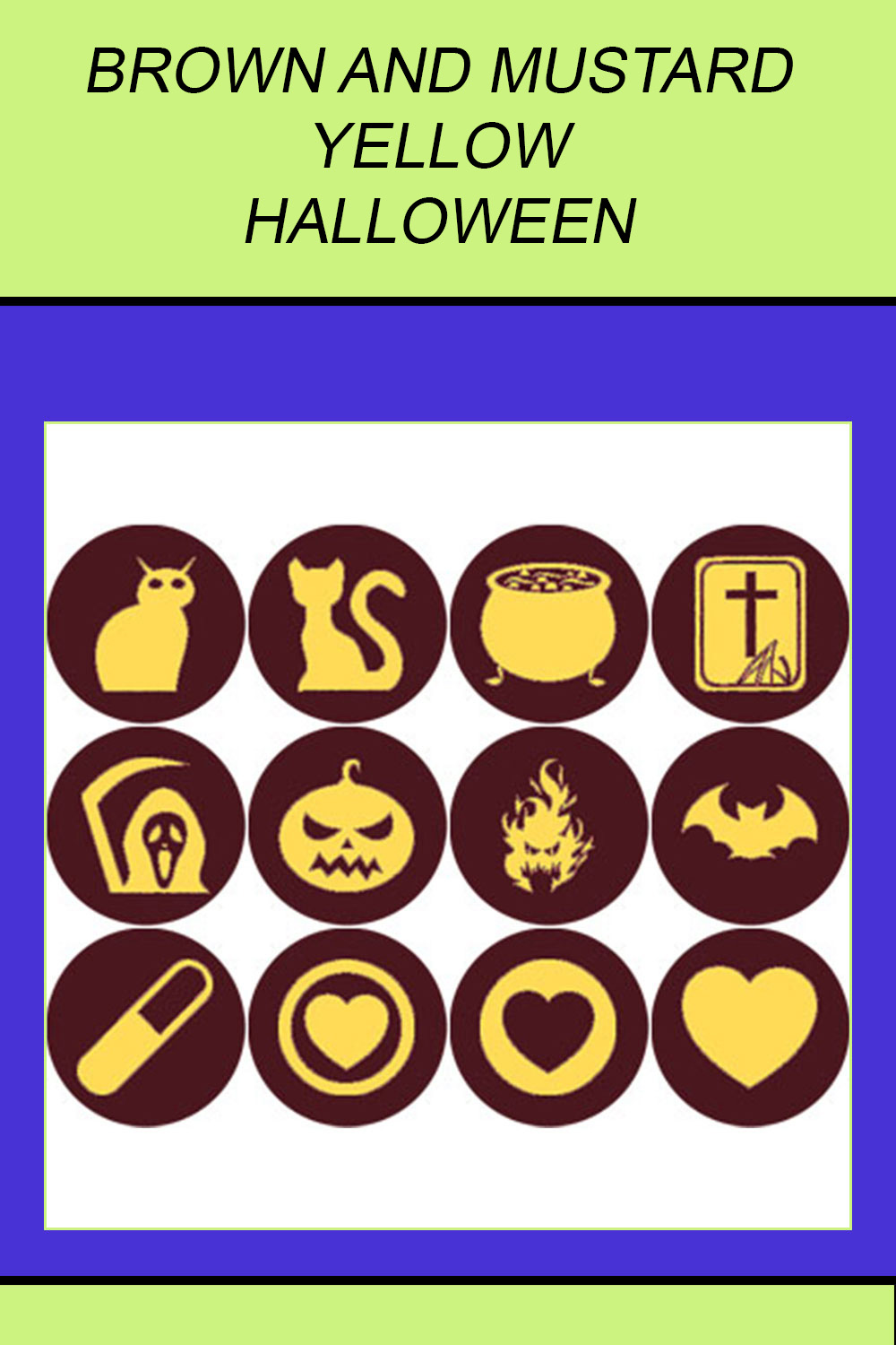 BROWN AND MUSTARD YELLOW HALLOWEEN ROUND ICONS pinterest preview image.