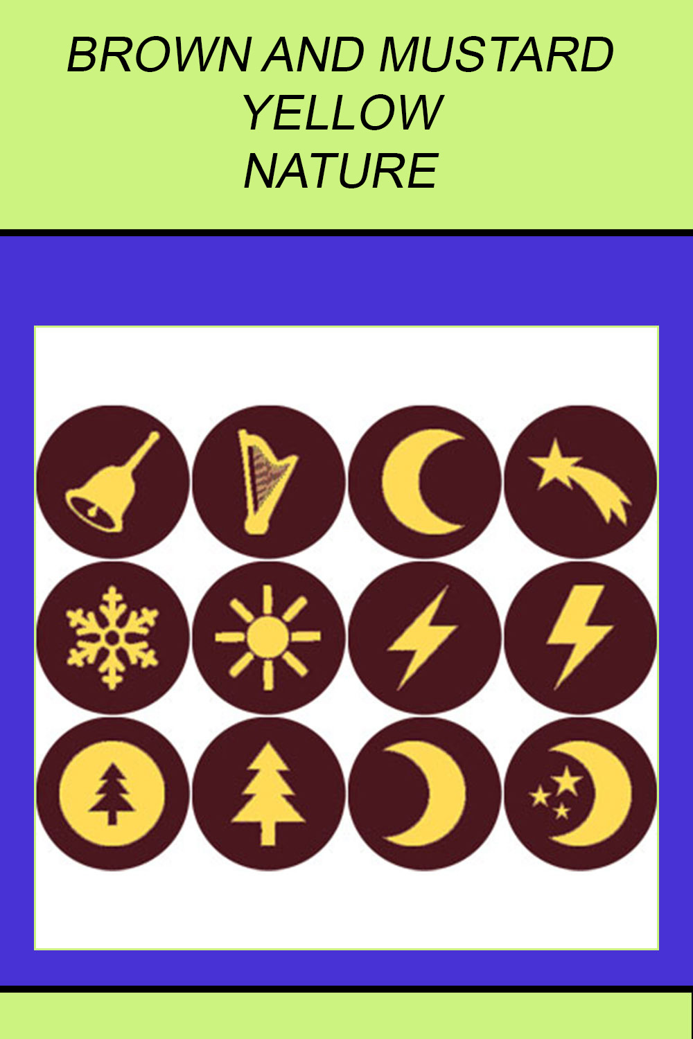 BROWN AND MUSTARD YELLOW NATURE ICONS pinterest preview image.