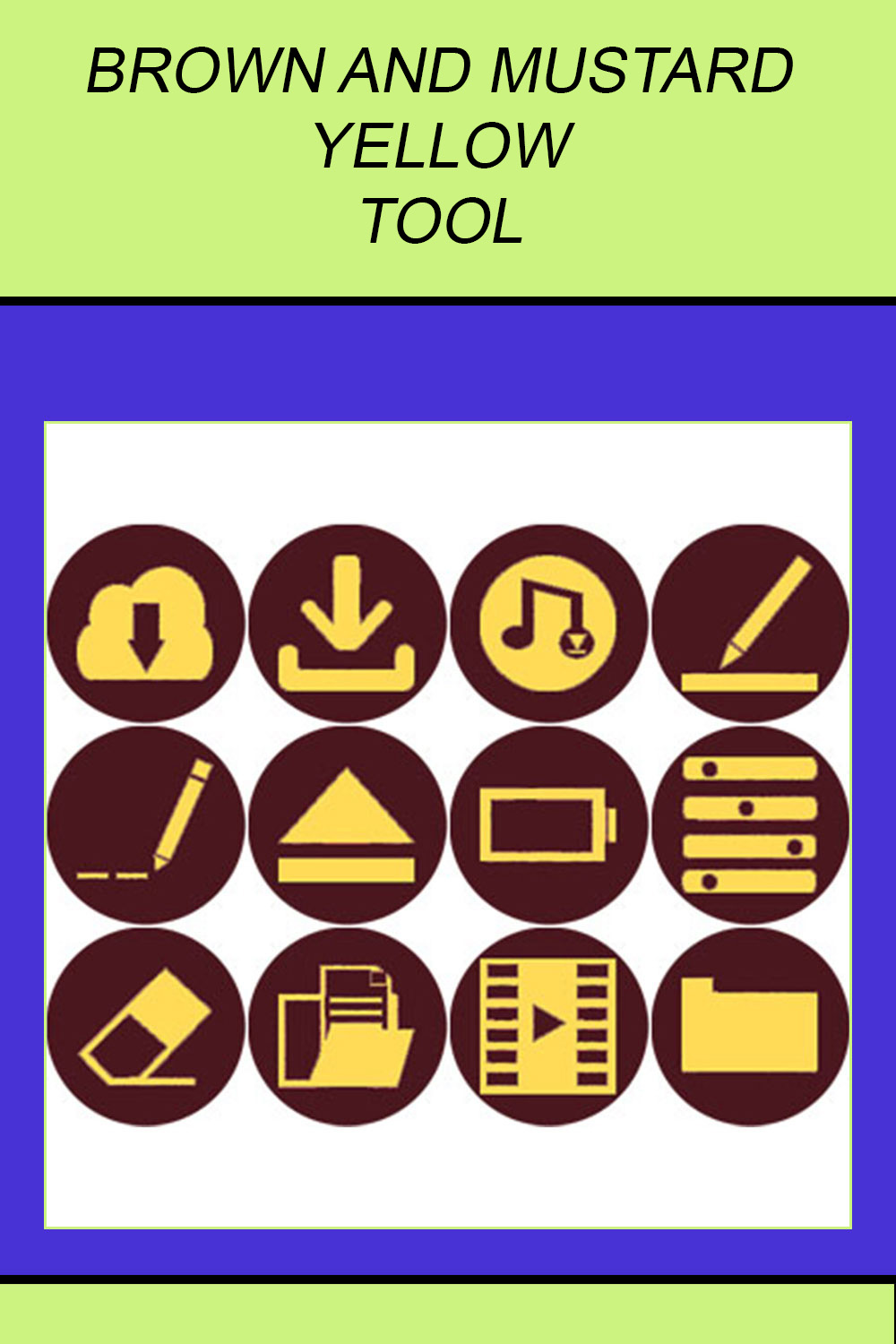 BROWN AND MUSTARD YELLOW TOOL ICONS pinterest preview image.