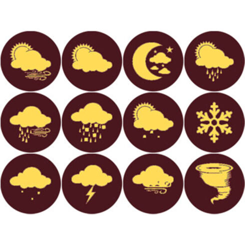 BROWN AND MUSTARD YELLOW WEATHER ICONS cover image.