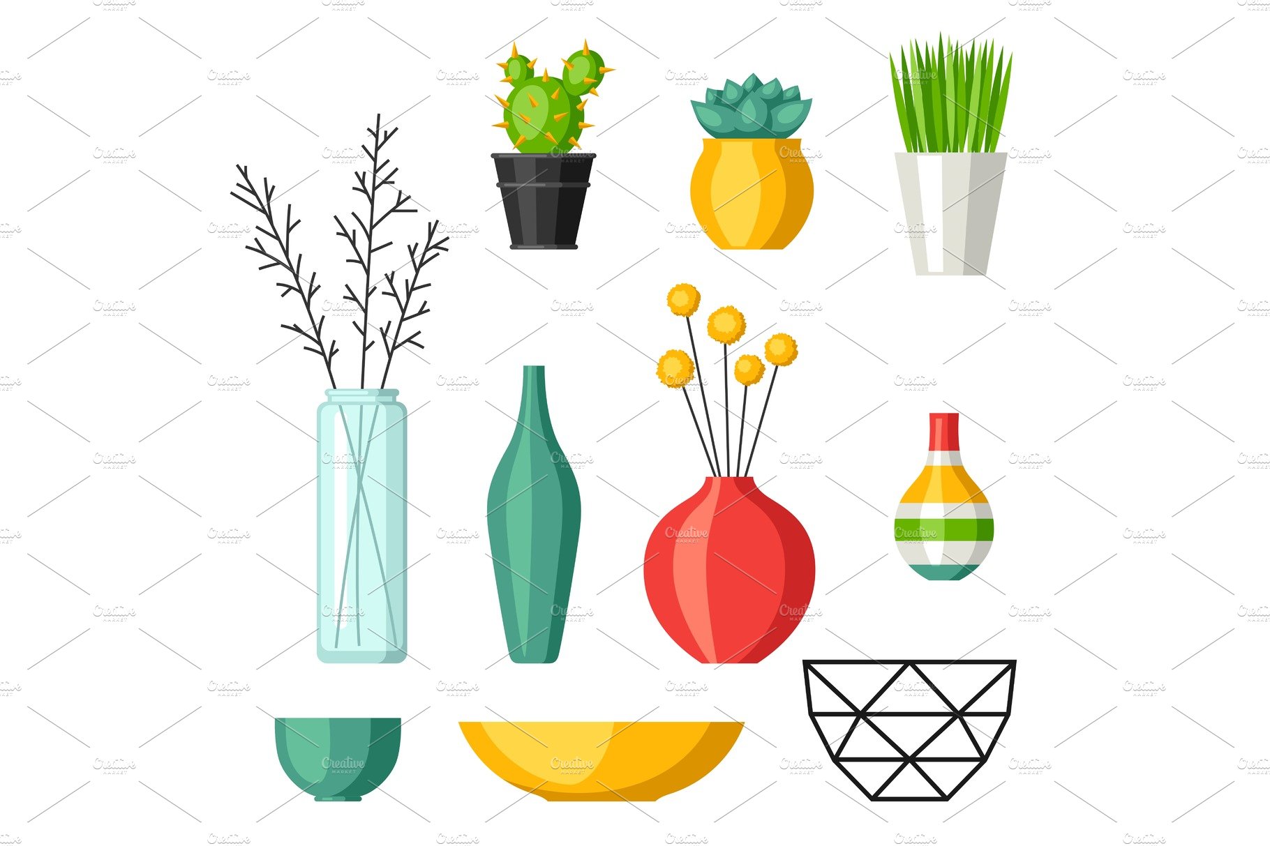 Home decoration vases flower pots, succulents and cacti cover image.