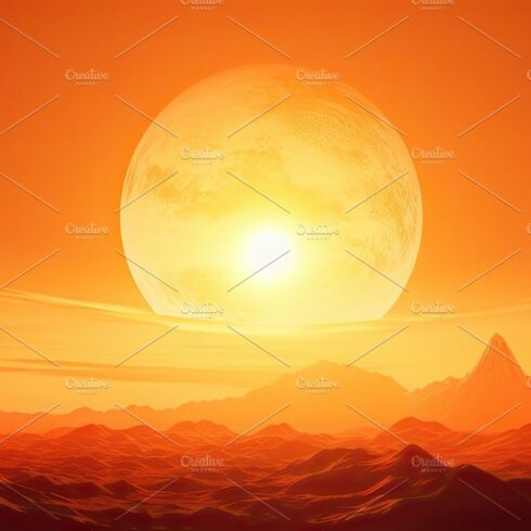 Hot sunset with a red sun on the background in the summer. Generative AI cover image.