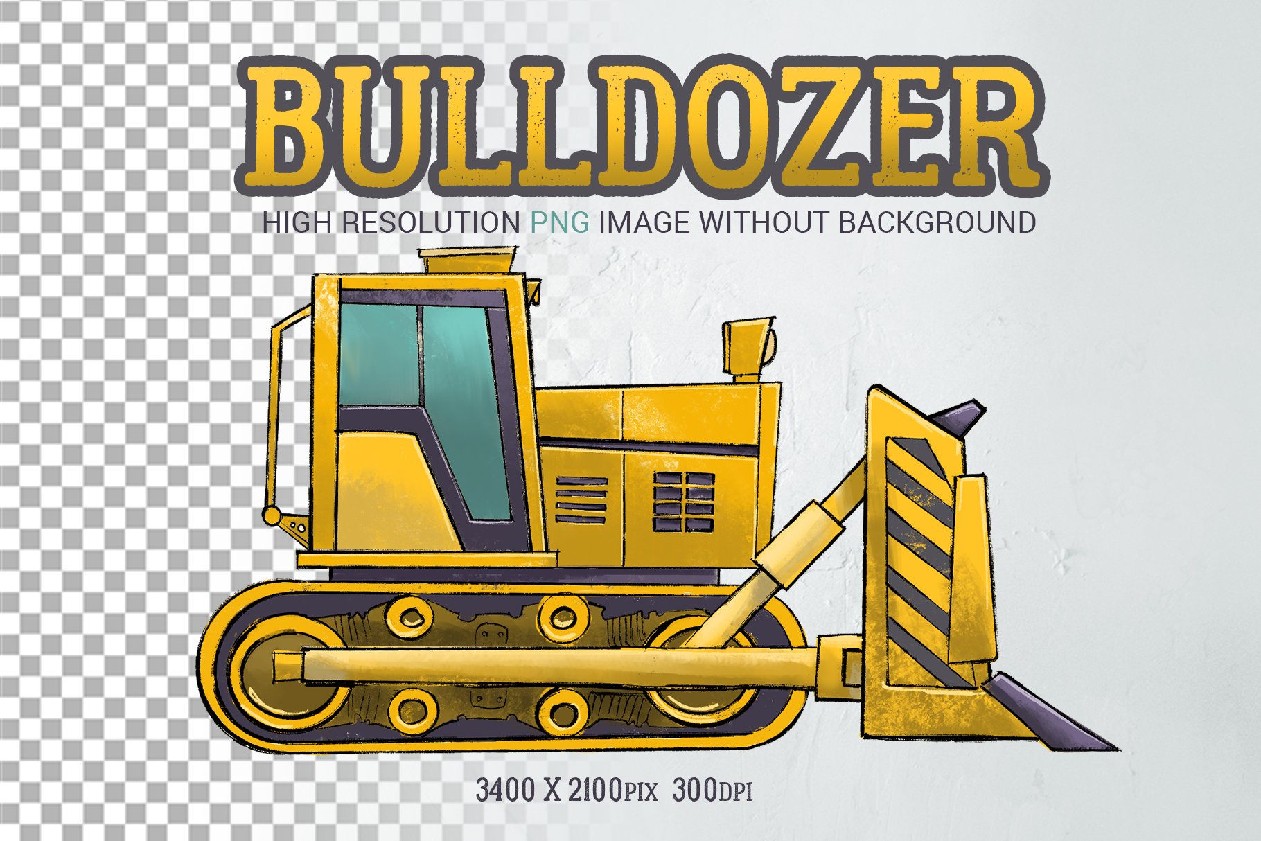 Bulldozer PNG digital illustration cover image.
