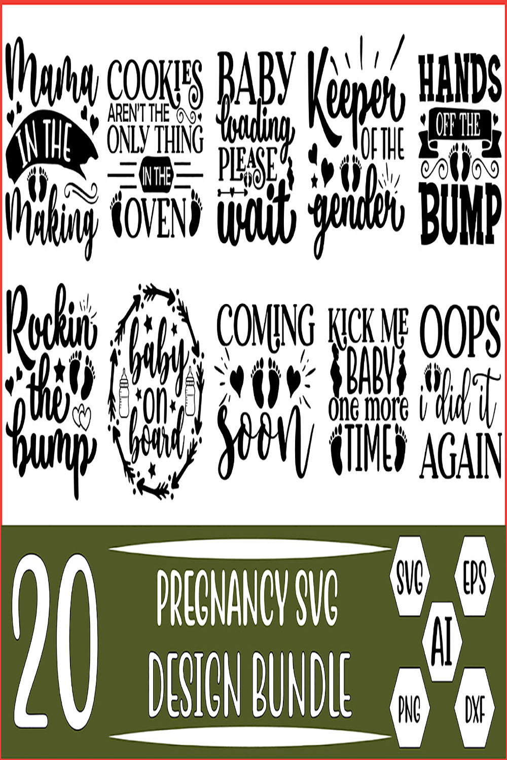 20 Pregnancy SVG Bundle Designs Vector Template pinterest preview image.